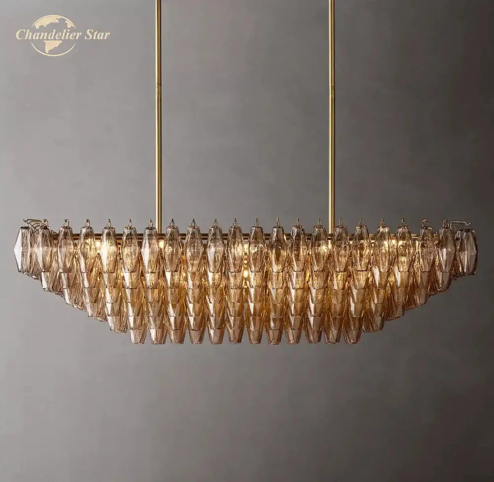 Modern amber glass tiered chandelier dining room gold hanging light