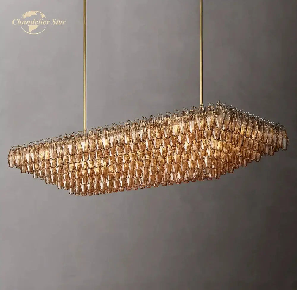 Modern amber glass tiered chandelier dining room gold hanging light