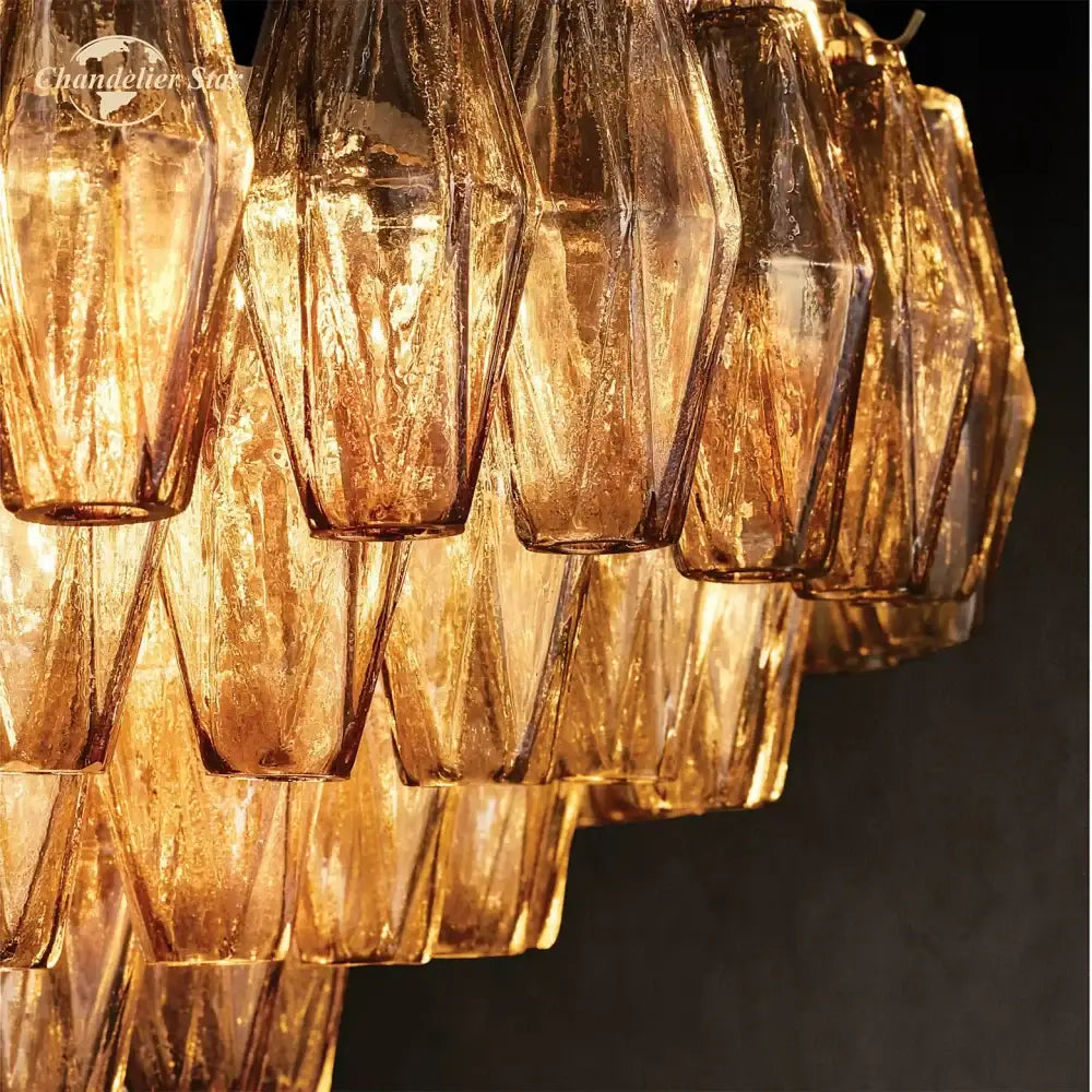 Modern amber glass tiered chandelier dining room gold hanging light