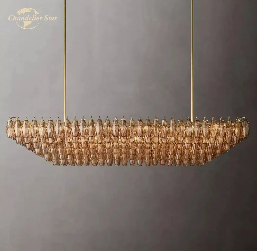 Modern amber glass tiered chandelier dining room gold hanging light
