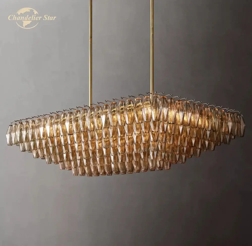 Modern amber glass tiered chandelier dining room gold hanging light
