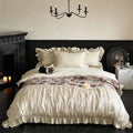 Chic cream flowers jacquard cotton bedding set for bedroom ruffles