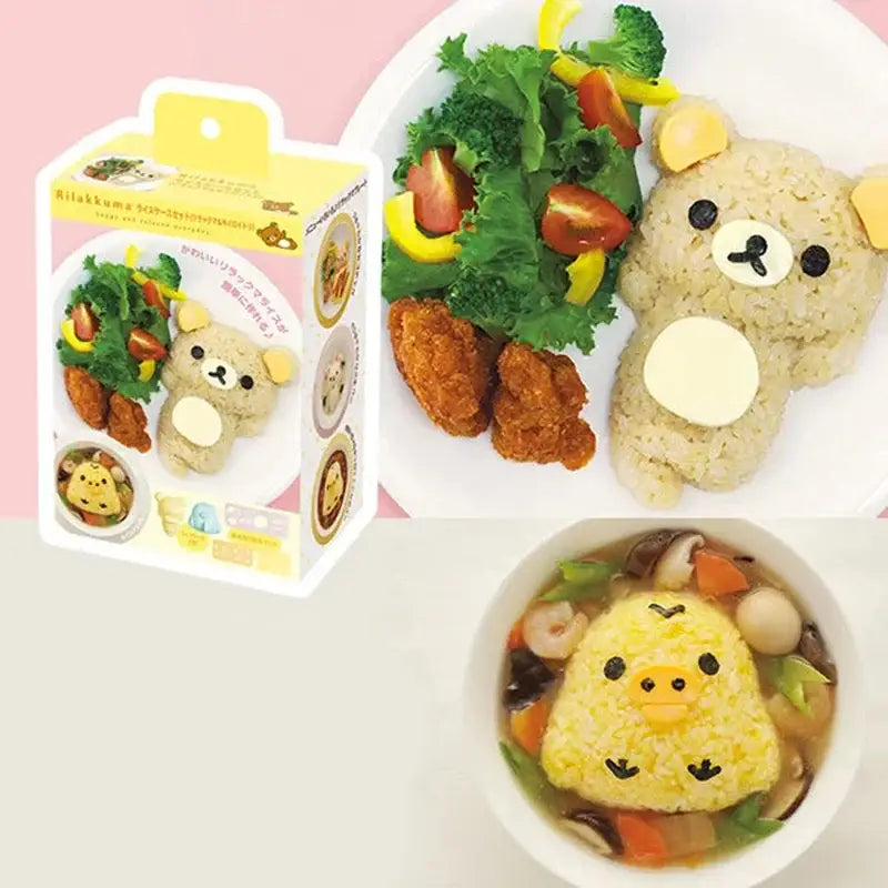 Kawaii yellow rice ball mold set kitchen decorbites chicken bear