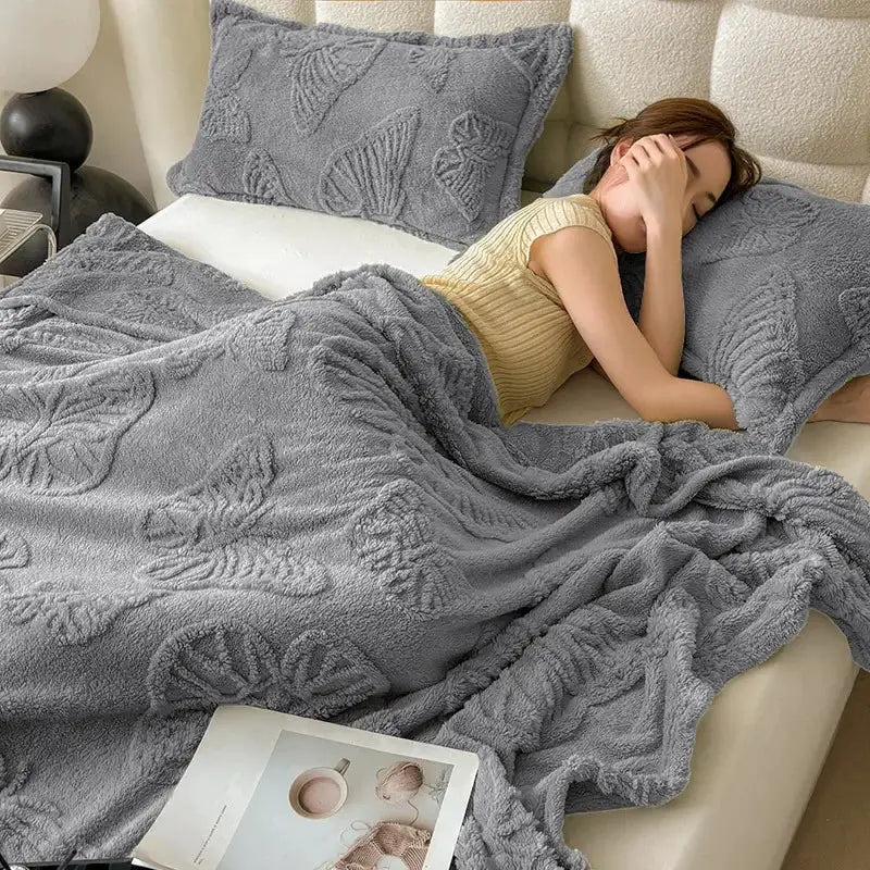 Gray butterfly jacquard throw blanket bedroom soft chiffon wrap
