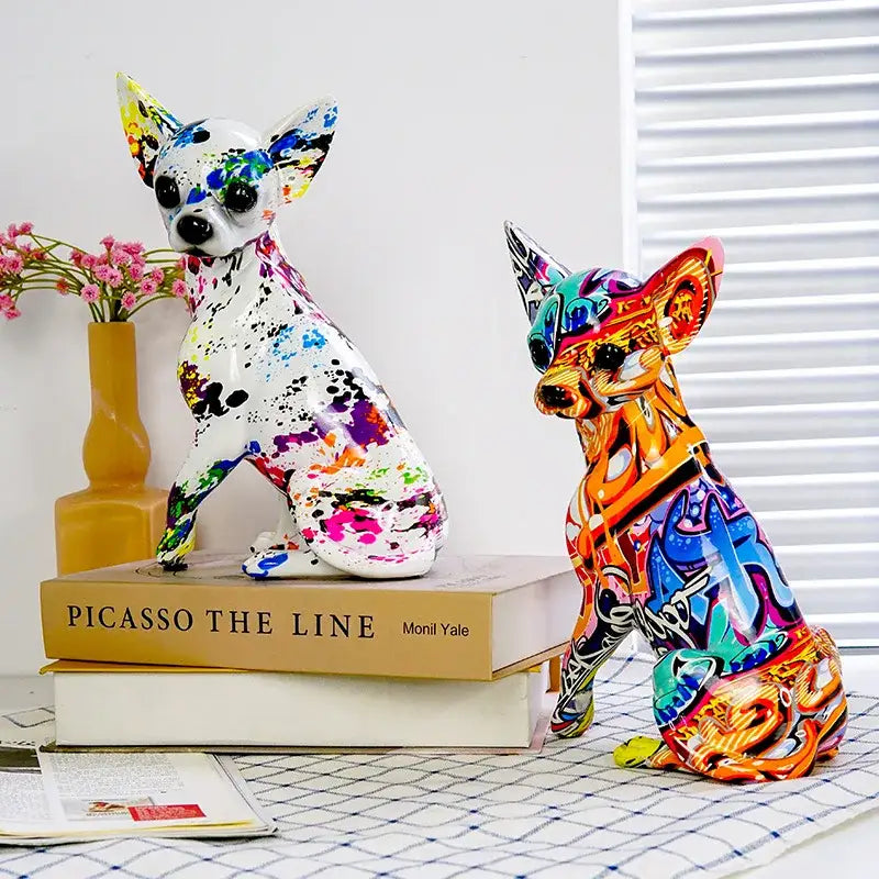 Graffiti chihuahua splash color art statue living room decor