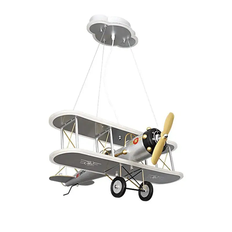 Yellow & silver biplane aircraft led chandelier for boys bedroom