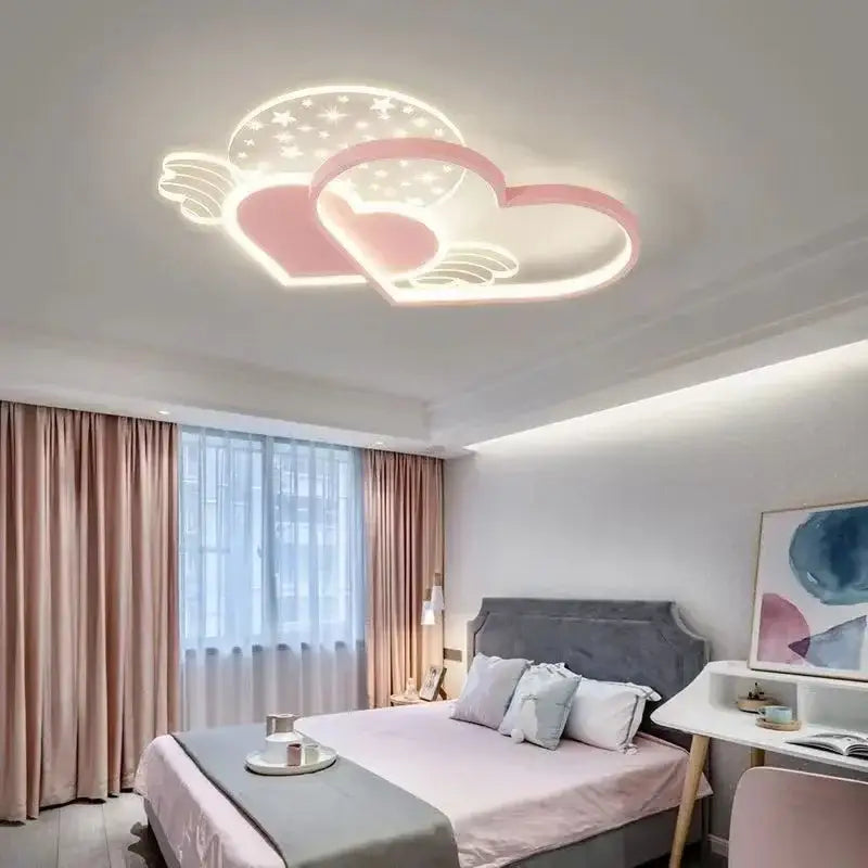 Pink heart wing love led chandelier bedroom ceiling light