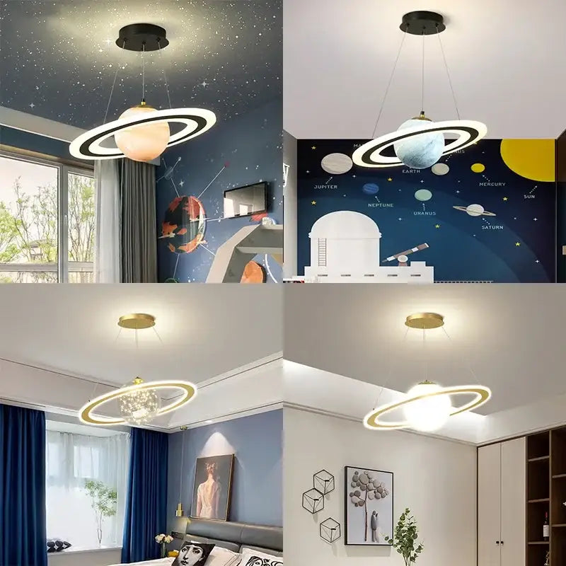 Modern saturn planet earth pendant bedroom light off-white & black