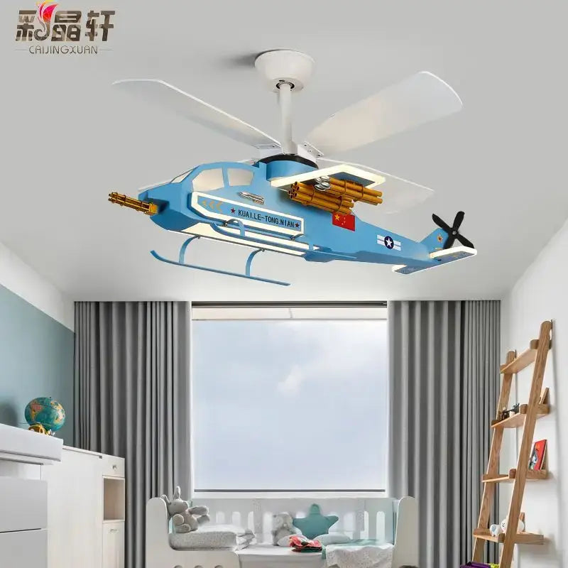 Blue airplane helicopter fan light – boys bedroom ceiling fan