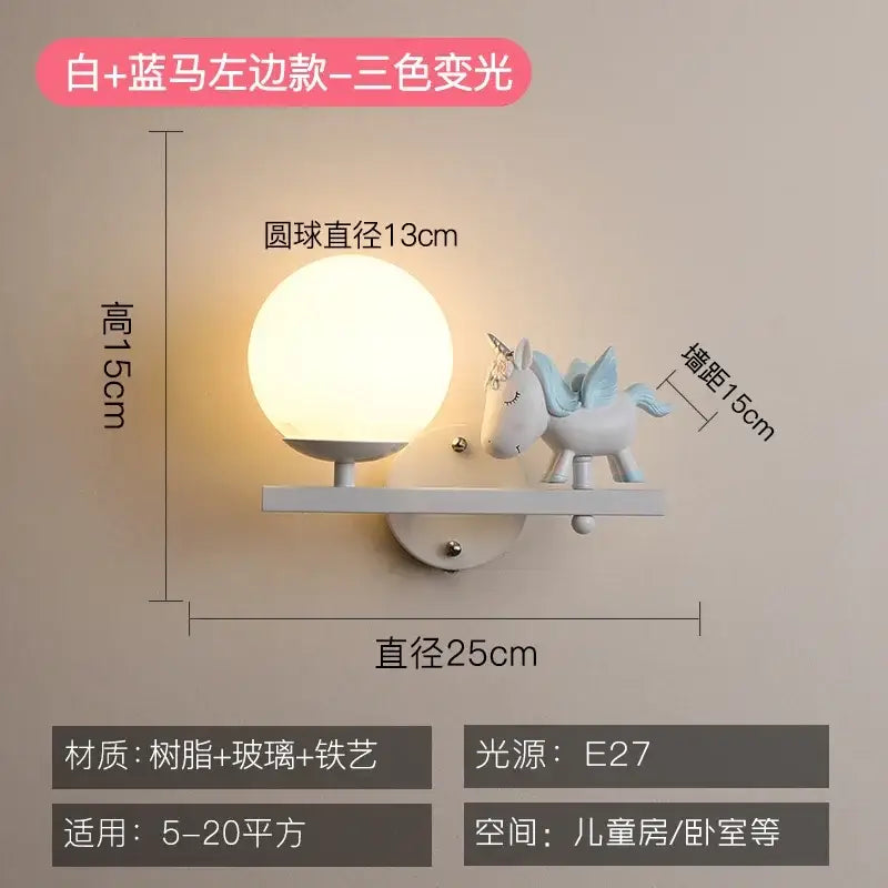 Creative cartoon eye protection pink wall lamp bedroom girl figurine
