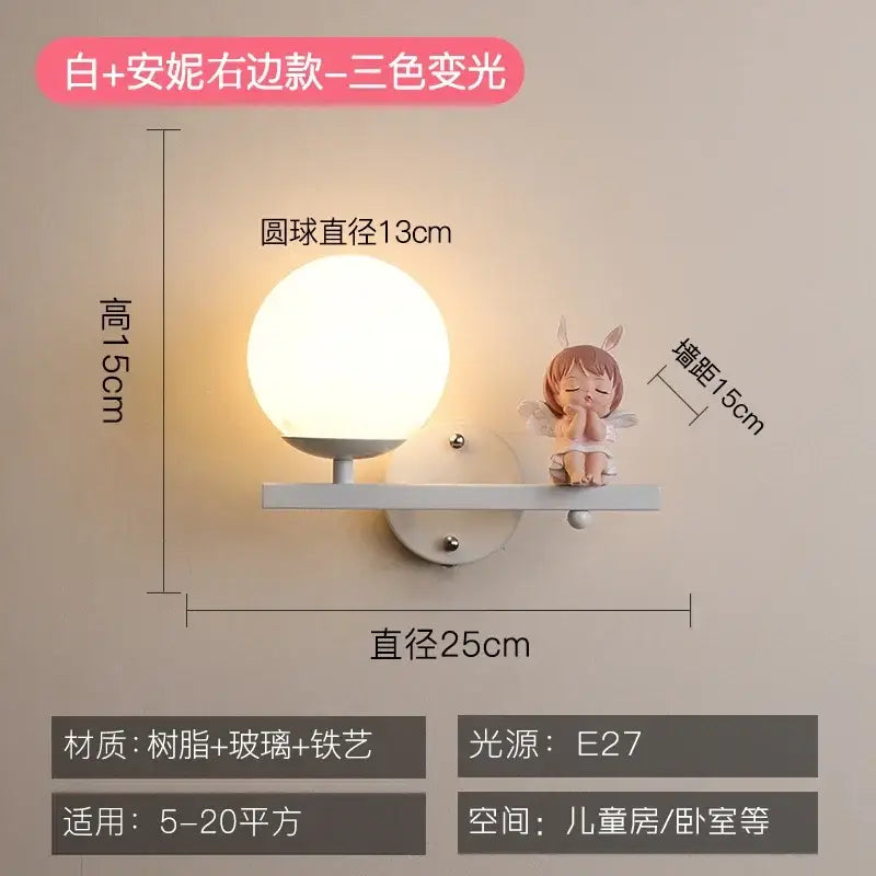 Creative cartoon eye protection pink wall lamp bedroom girl figurine
