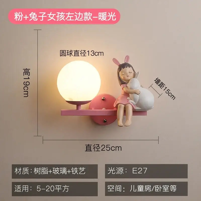 Creative cartoon eye protection pink wall lamp bedroom girl figurine