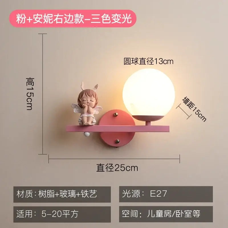 Creative cartoon eye protection pink wall lamp bedroom girl figurine