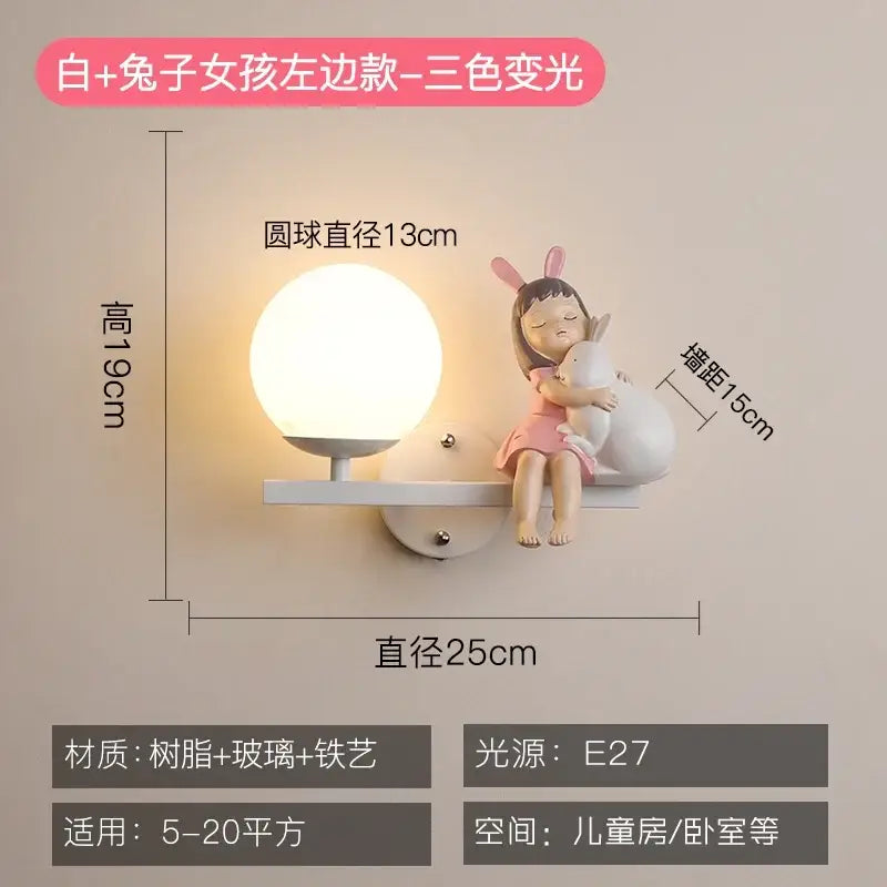 Creative cartoon eye protection pink wall lamp bedroom girl figurine