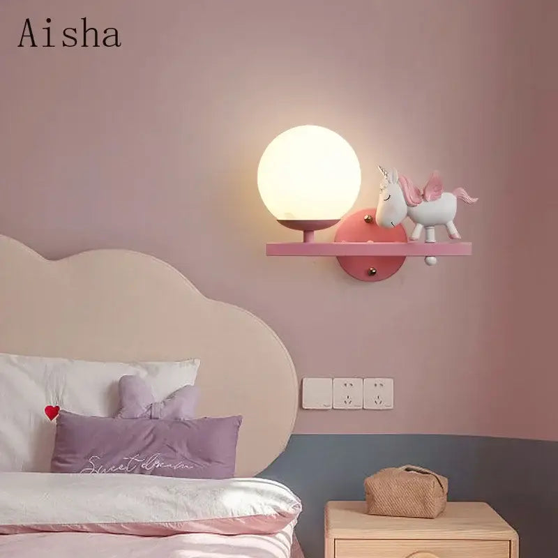 Creative cartoon eye protection pink wall lamp bedroom girl figurine