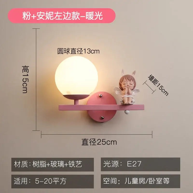 Creative cartoon eye protection pink wall lamp bedroom girl figurine