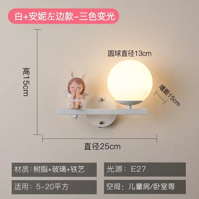 Creative cartoon eye protection pink wall lamp bedroom girl figurine