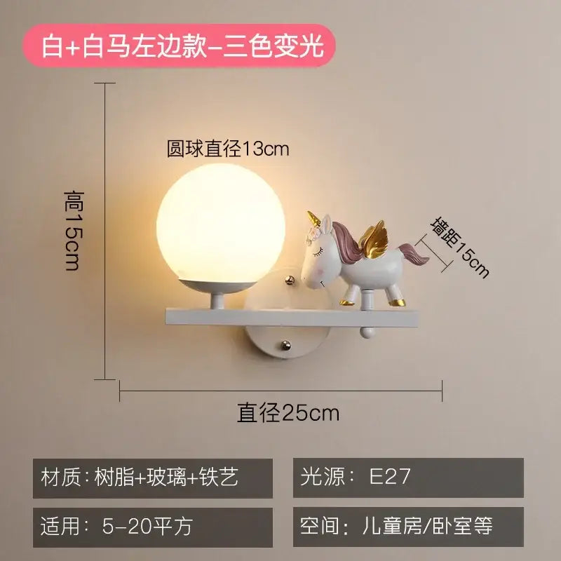 Creative cartoon eye protection pink wall lamp bedroom girl figurine