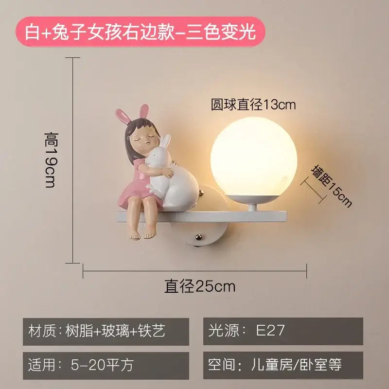 Creative cartoon eye protection pink wall lamp bedroom girl figurine