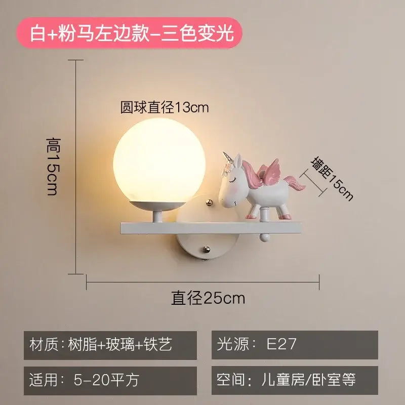 Creative cartoon eye protection pink wall lamp bedroom girl figurine