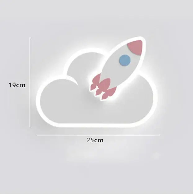 Whimsical crown clouds rocket night light bedroom wall sconce