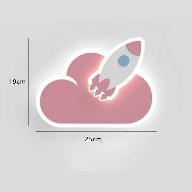 Whimsical crown clouds rocket night light bedroom wall sconce