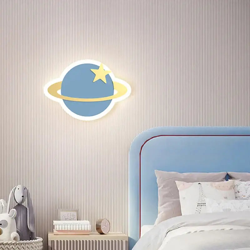 Whimsical crown clouds rocket night light bedroom wall sconce
