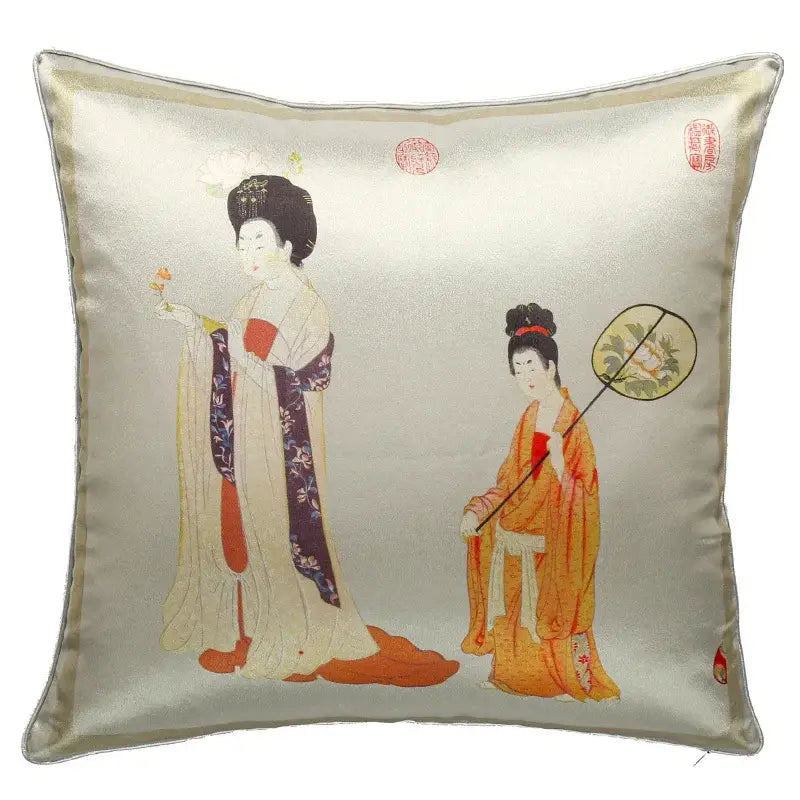 Traditional chinese beauty girl luxury cushion cover living room silk