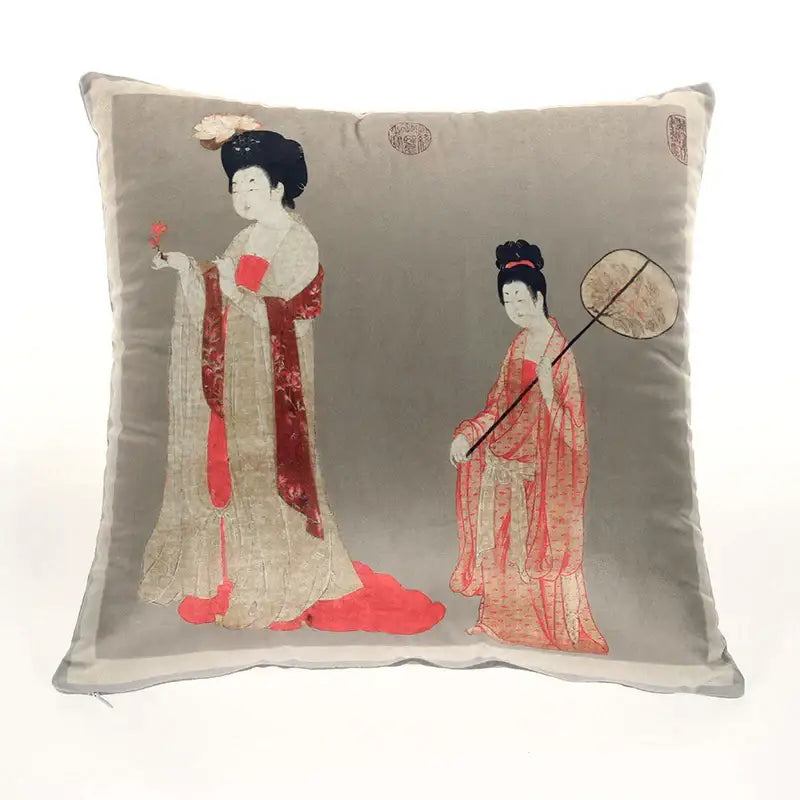 Traditional chinese beauty girl luxury cushion cover living room silk