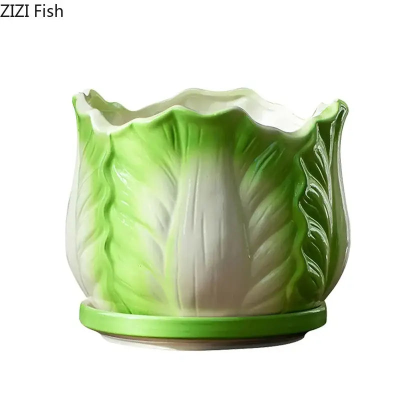 Green and white chinese cabbage ceramic vase living room decor