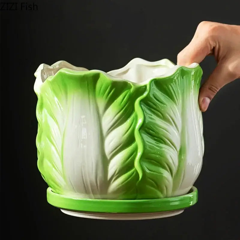 Green and white chinese cabbage ceramic vase living room decor
