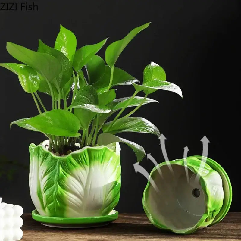 Green and white chinese cabbage ceramic vase living room decor