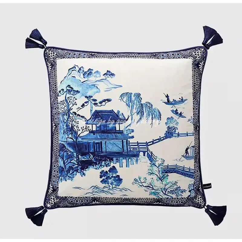 Sage green city landscape velvet pillow cover bedroom decor