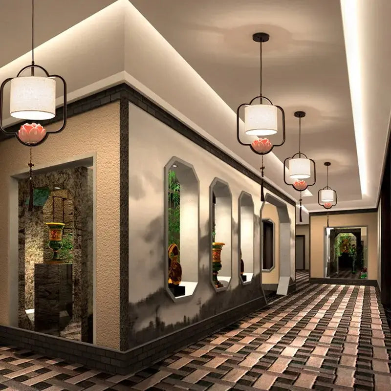Elegant lotus cloth chandelier dining room black & off-white pendant