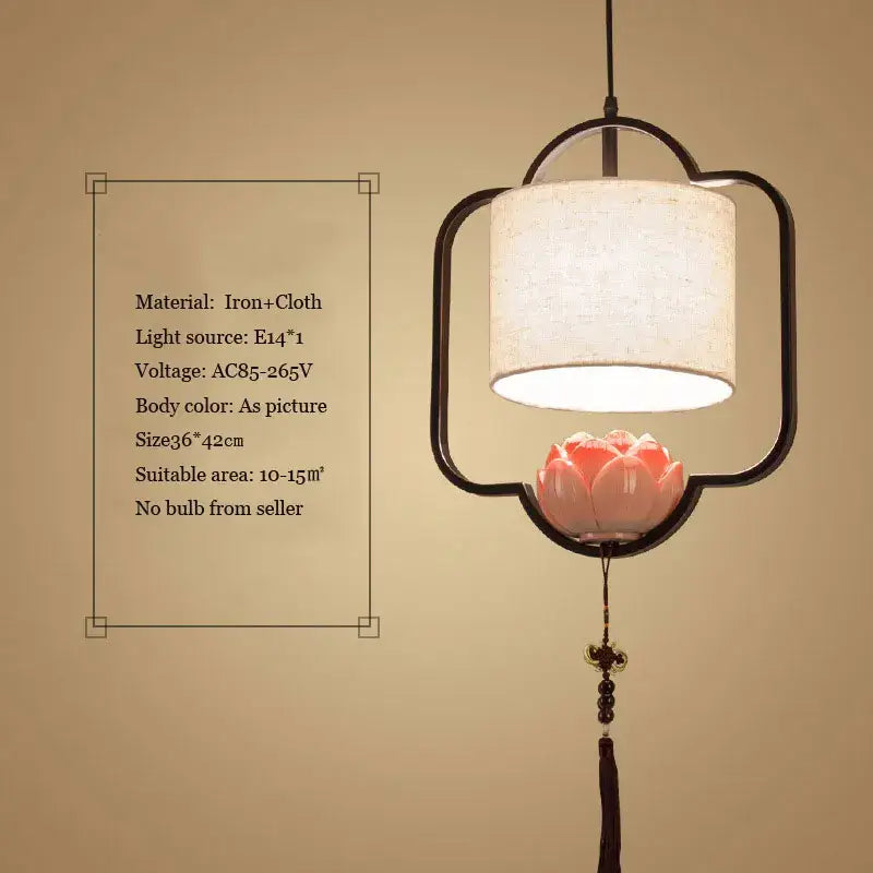 Elegant lotus cloth chandelier dining room black & off-white pendant