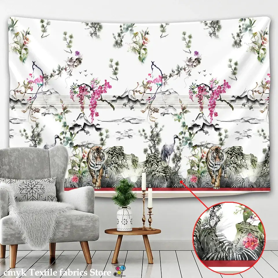 Golden dragon castle totem tapestry bedroom wall hanging decor