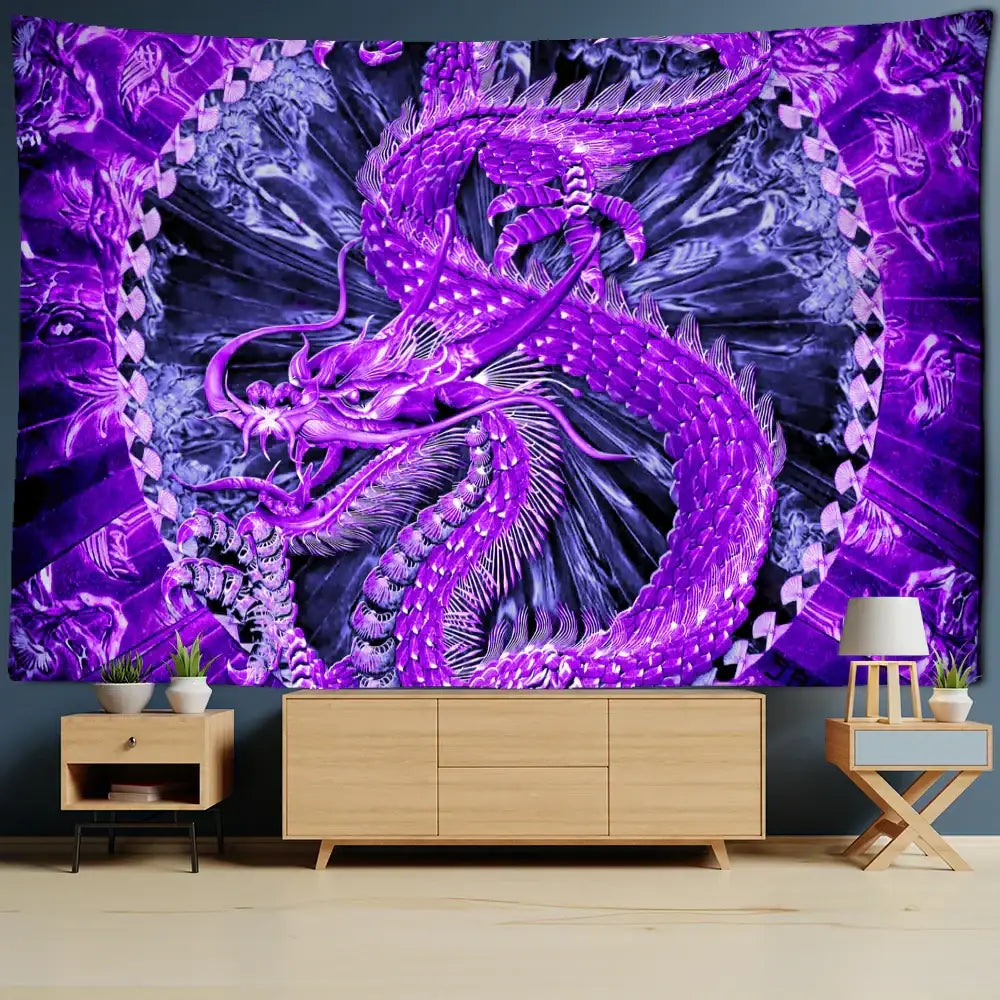 Golden dragon castle totem tapestry bedroom wall hanging decor