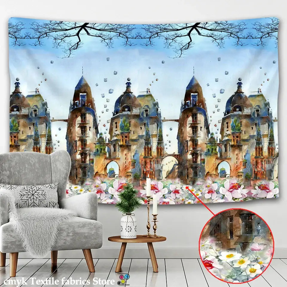 Golden dragon castle totem tapestry bedroom wall hanging decor