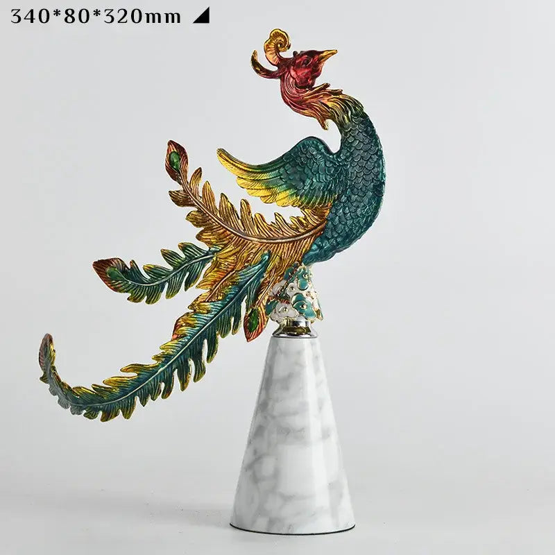 Teal and gold chinese dragon phoenix decor study sculpture
