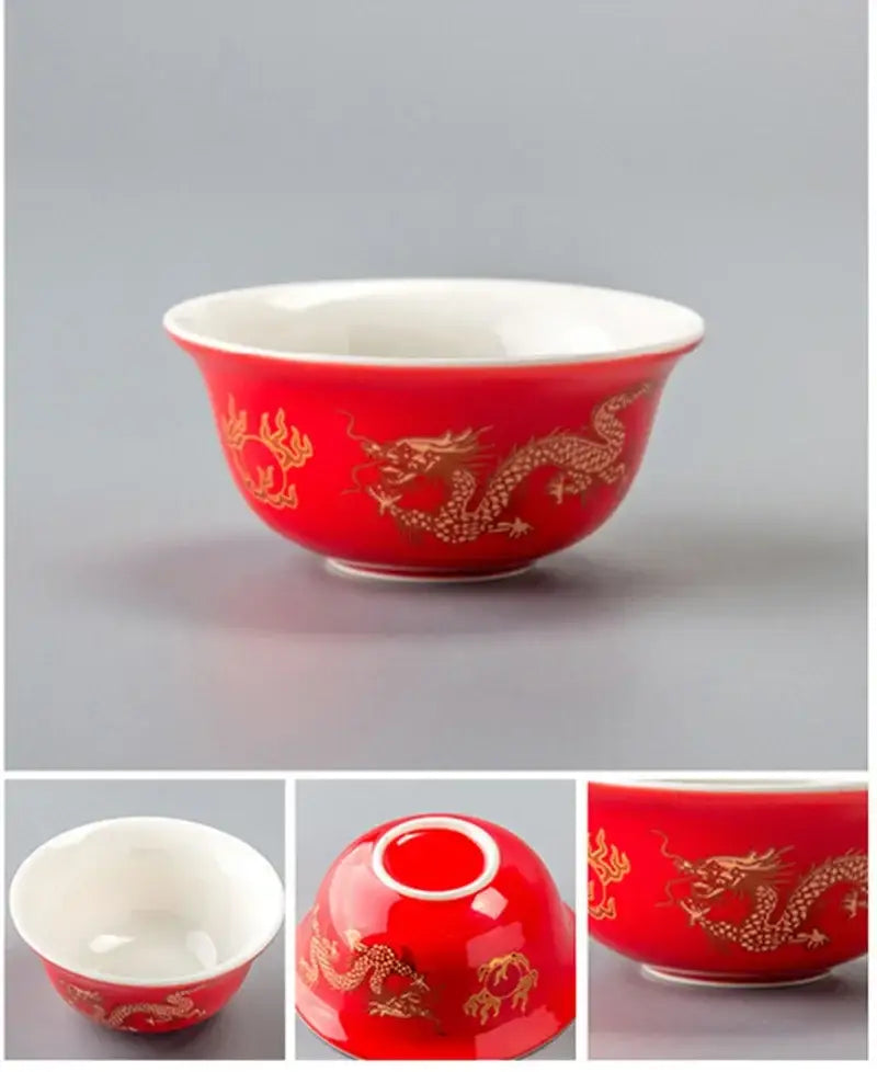 Vintage black and gold dragon tea cup kitchen porcelain set
