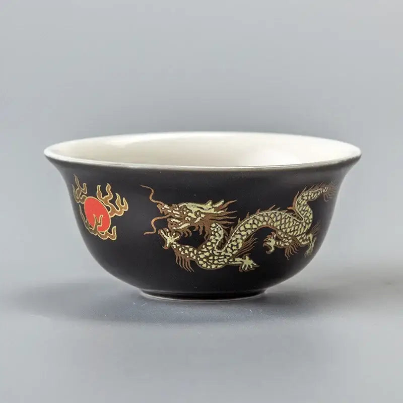 Vintage black and gold dragon tea cup kitchen porcelain set