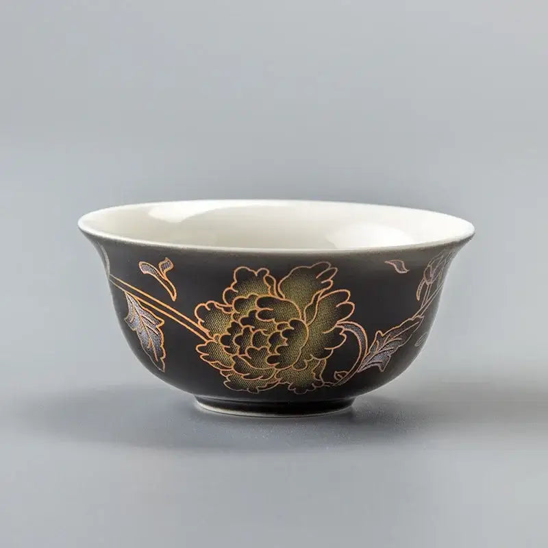 Vintage black and gold dragon tea cup kitchen porcelain set