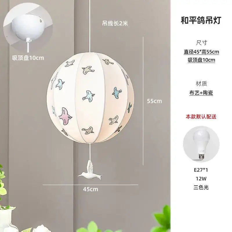 Chinese medieval dove embroidery pendant light cream bedroom lantern