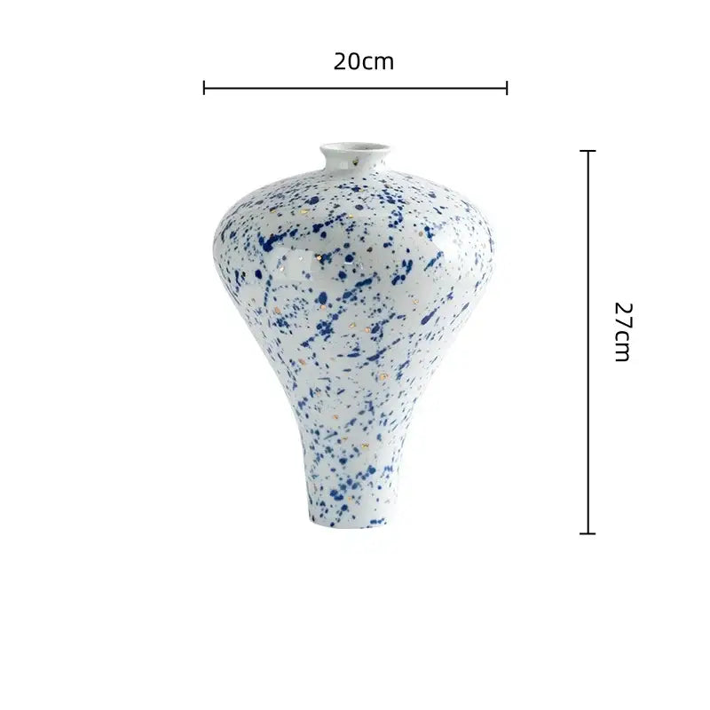 Retro white and blue ceramic vase living room flower decor