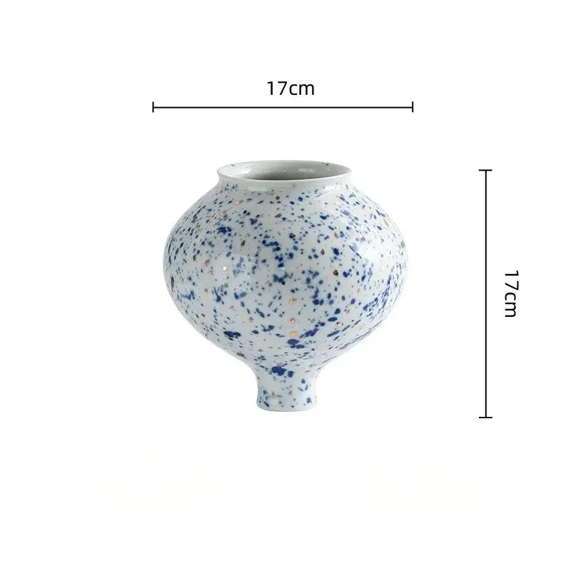 Retro white and blue ceramic vase living room flower decor