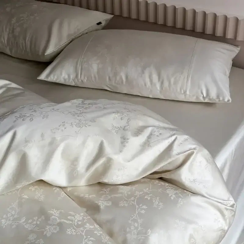 Luxury cream and white floral cotton jacquard duvet cover set bedroom
