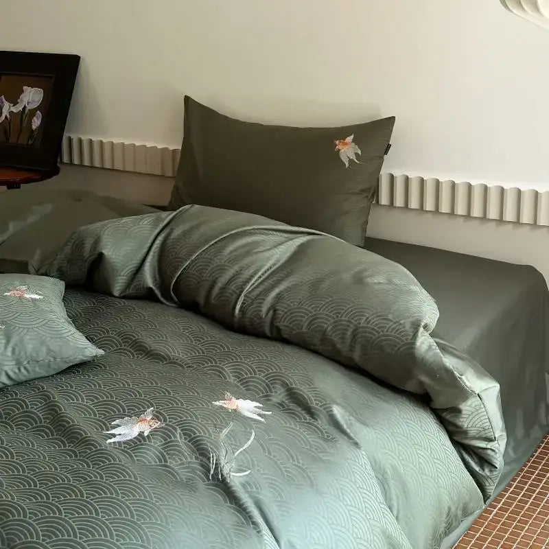 Luxury cream and white floral cotton jacquard duvet cover set bedroom