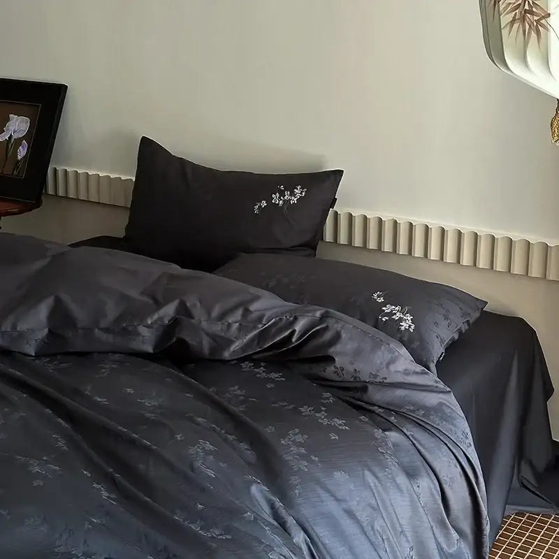 Luxury cream and white floral cotton jacquard duvet cover set bedroom