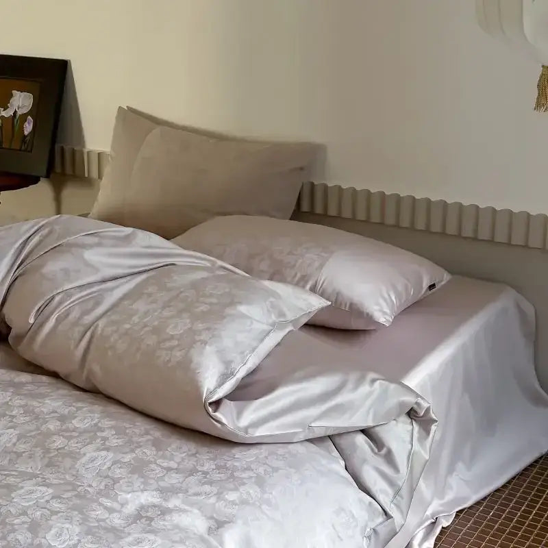 Luxury cream and white floral cotton jacquard duvet cover set bedroom