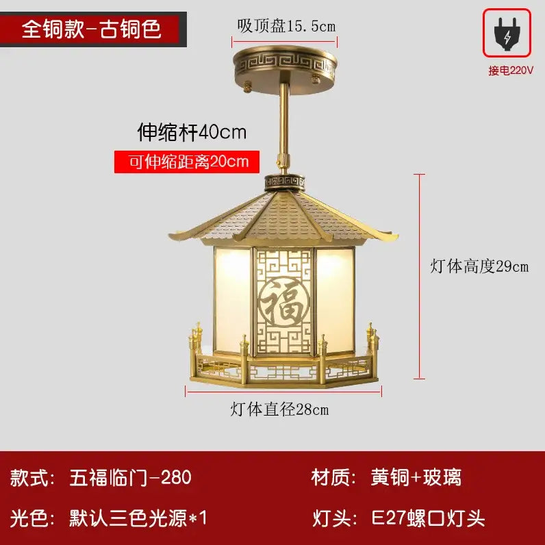 Chinese style golden lantern pendant light balcony ceiling decor